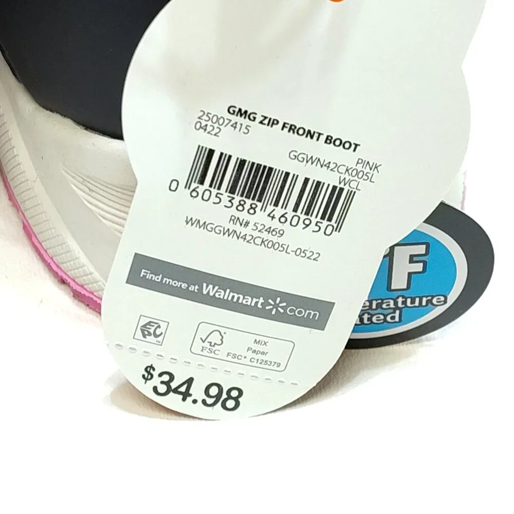 Wonder Nation Snow Boots -5°F Temp Rated Girls Size 5 Front Zip Adjustable Strap